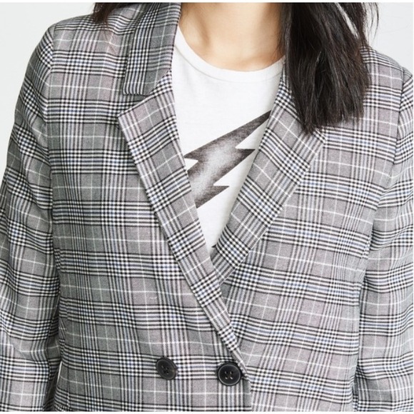 ANINE BING Plaid Madeline Double Breasted Blazer Jacket Blue Black Size S P - Picture 10 of 10